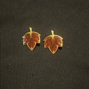 Leaf Shaped Earrings in Maroon and Gold